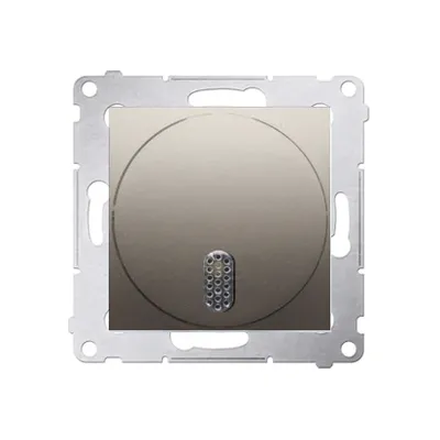 Dzwonek elektroniczny Simon 54 DDT1.01/44 w kolorze złotym matowym, napięcie 8-12 V, z okrągłą tarczą i otworem na przycisk.