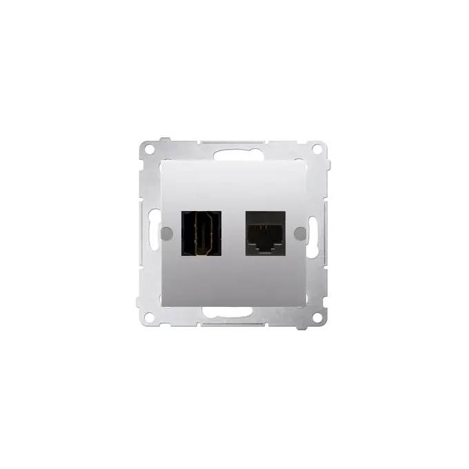 Gniazdo HDMI i RJ45 kategorii 6 w kolorze srebrny mat, seria Simon 54, producent Kontakt-Simon.