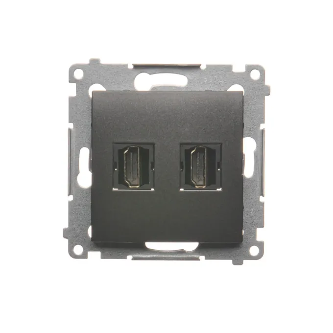 Gniazdo HDMI podwójne Simon 54 w kolorze antracytowym, z dwoma portami HDMI, montowane podtynkowe.