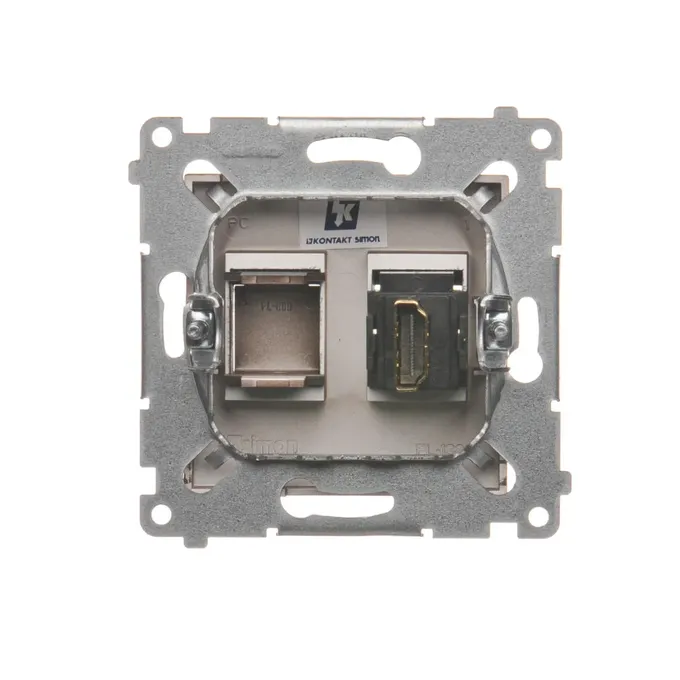 Gniazdo HDMI pojedyncze Brąz mat Simon 54 - DGHDMI.01/46, widok od tyłu z mocowaniem.