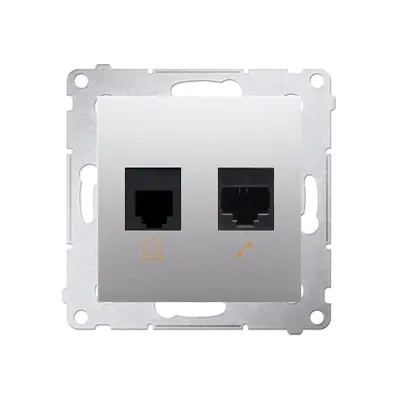 Gniazdo RJ45 kat. 5e i RJ12 w kolorze srebrny mat, seria Simon 54.