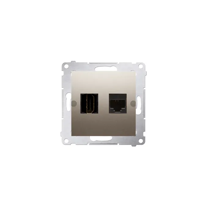 Gniazdo Simon 54 HDMI + RJ45 kat. 6, kolor złoty mat, z metalowym stelażem montażowym.