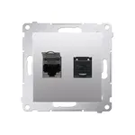 Gniazdo komputerowe podwójne RJ45, kat.6, ekranowane Srebrny mat Simon 54 - D62E.01/43