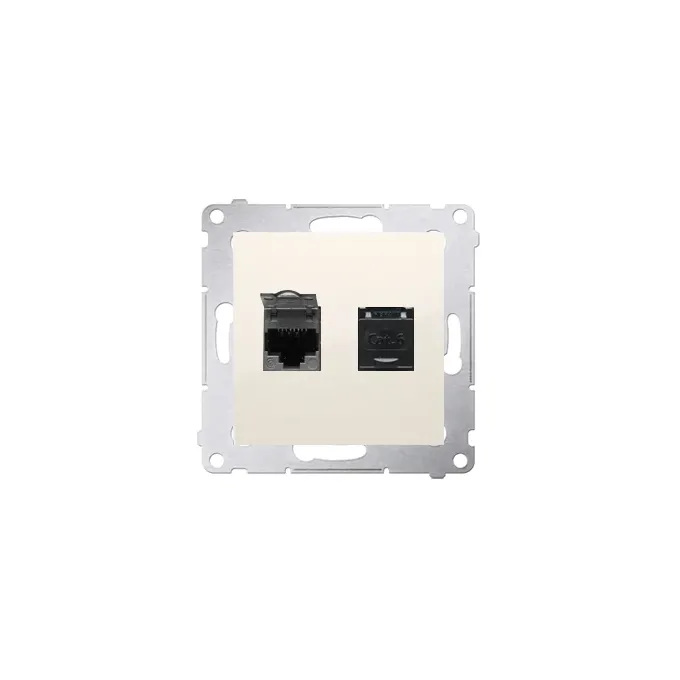 Gniazdo komputerowe podwójne RJ45, kat.6, ekranowane, kremowe, seria Simon 54