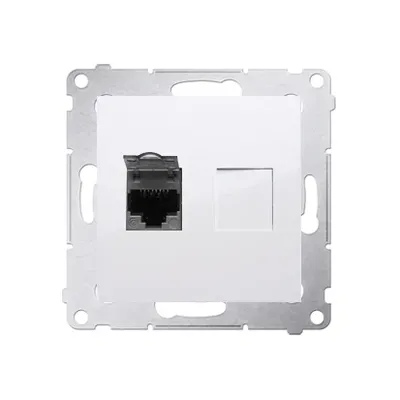 Gniazdo komputerowe pojedyncze RJ45, kat.6 białe Simon 54 z klapką ochronną, montaż podtynkowy.