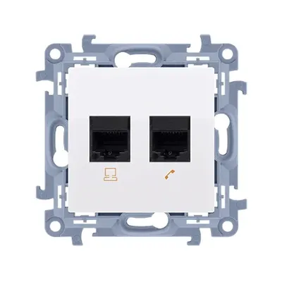 Gniazdo sieciowe RJ45 kat.5e i gniazdo telefoniczne RJ11 w kolorze białym, seria Simon 10.