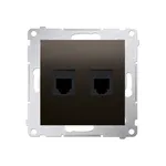 Gniazdo telefoniczne podwójne RJ12 Simon 54 w kolorze brązowy mat, z dwoma portami.