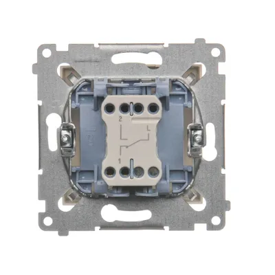 Łącznik schodowy Simon 54 DW6.01/41 kremowy, widok od tyłu z mechanizmem i zaciskami.