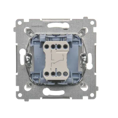 Łącznik schodowy Simon 54 Złoty mat DW6.01/44 - widok mechanizmu z tyłu, z oznaczeniami zacisków.