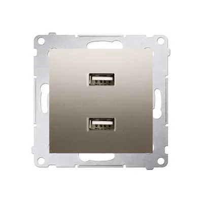 Ładowarka podwójna USB typu A+A Złoty mat Simon 54 - DC2USB.01/44, z dwoma portami USB na froncie.