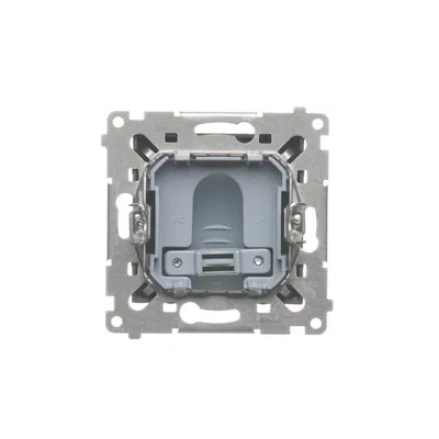 Mechanizm przyłącza kabla Simon 54 antracyt DPK1.01/48 z metalowym mocowaniem i szarym elementem centralnym.