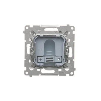 Mechanizm przyłącza kabla Simon 54 w kolorze srebrnym matowym, widok od tyłu, model DPK1.01/43.