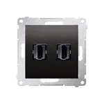 Podwójne gniazdo HDMI Simon 54 w kolorze antracytowym, z metalowym stelażem montażowym.