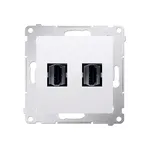 Podwójne gniazdo HDMI Simon 54 w kolorze białym, model DGHDMI2.01/11, z widocznymi portami HDMI.