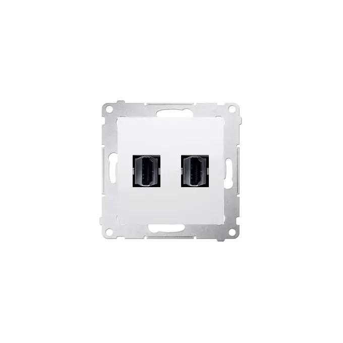 Podwójne gniazdo HDMI Simon 54 w kolorze białym, model DGHDMI2.01/11, z widocznymi portami HDMI.