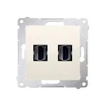 Podwójne gniazdo HDMI Simon 54 w kolorze kremowym, z metalowym mocowaniem, do montażu natynkowego lub podtynkowego.