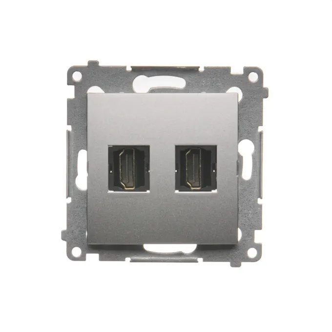 Podwójne gniazdo HDMI Simon 54 w kolorze srebrny mat, z dwoma portami HDMI.