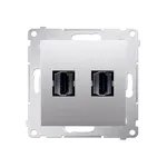Podwójne gniazdo HDMI Simon 54 w kolorze srebrnym matowym, z dwoma portami HDMI.