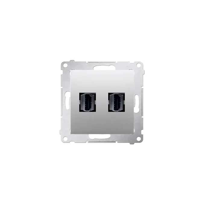 Podwójne gniazdo HDMI Simon 54 w kolorze srebrnym matowym, z dwoma portami HDMI.