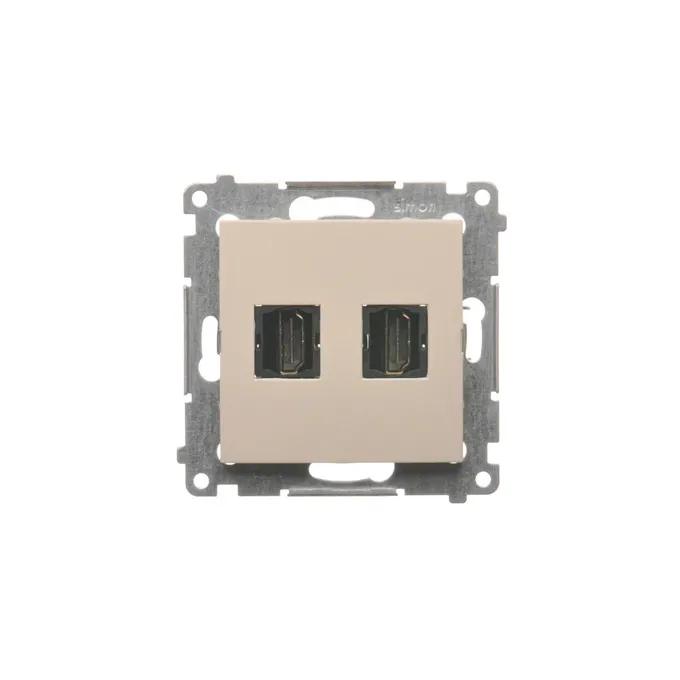 Podwójne gniazdo HDMI w kolorze kremowym z serii Simon 54, idealne do nowoczesnych instalacji.
