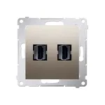 Podwójne gniazdo HDMI w kolorze złotego matu z serii Simon 54, idealne do nowoczesnych instalacji AV.