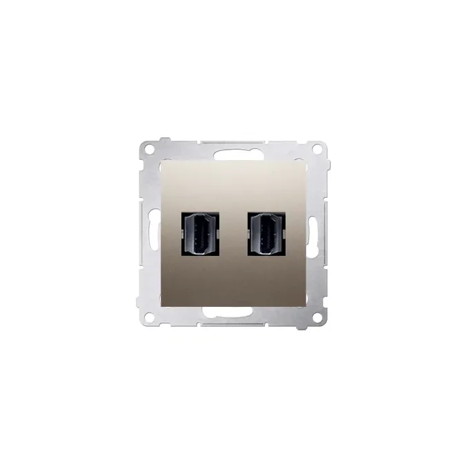 Podwójne gniazdo HDMI w kolorze złotego matu z serii Simon 54, idealne do nowoczesnych instalacji AV.