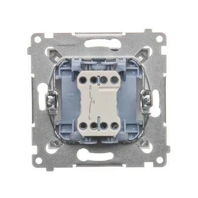 Przycisk zwierny Simon 54 DD1.01/43 z tyłu, widoczne styki i mechanizm, srebrny mat.