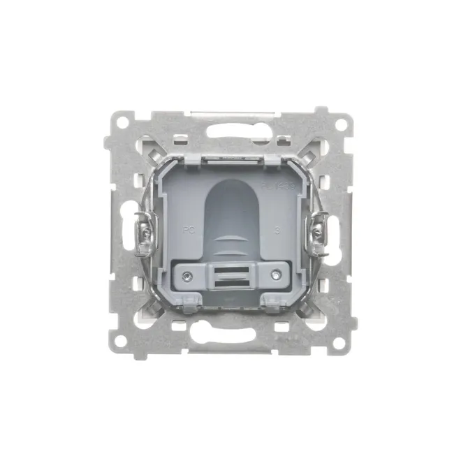 Przyłącze kablowe Simon 54 w kolorze białym, model DPK1.01/11, widok od tyłu z mechanizmem mocującym.