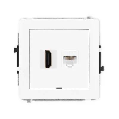 Gniazdo HDMI 2.0 i RJ45 kat.5e Karlik DECO biały mat - dwufunkcyjne rozwiązanie do nowoczesnych instalacji.