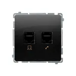 Gniazdo RJ45 kat. 5e i RJ11 Simon Basic w kolorze czarny mat, z symbolami komputera i telefonu.