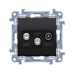 Gniazdo antenowe R-TV-SAT satelitarne podwójne SAT-SAT-RTV Czarny mat - CASK2.01/49 Simon10
