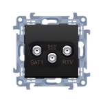 Gniazdo antenowe satelitarne podwójne SAT-SAT-RTV Czarny mat Simon 10 - CASK2F.01/49