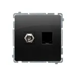 Gniazdo antenowe typu F i RJ45 kat. 6 w kolorze czarny mat, seria Simon Basic