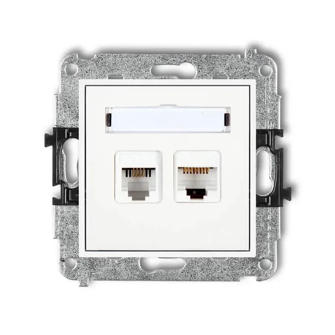 Gniazdo komputerowo-telefoniczne RJ11+RJ45 kat.5e Biały mat Karlik MINI z polem opisowym