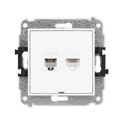Gniazdo komputerowo-telefoniczne RJ11+RJ45, kat.5e Karlik MINI, biały mat, z dwoma portami.