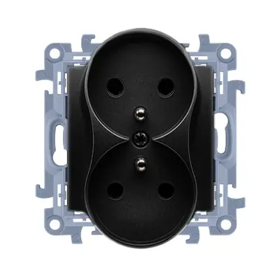 Gniazdo podwójne z uziemieniem Simon 10 w kolorze czarny mat. Model CGZ2M.01/49.