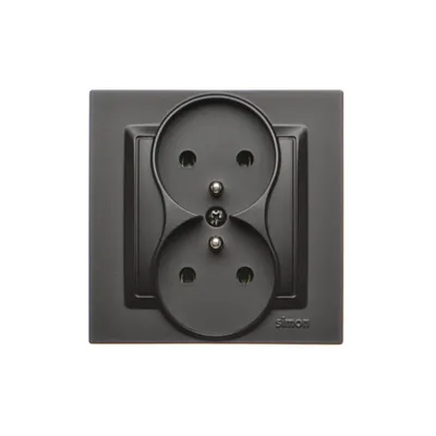 Gniazdo podwójne z uziemieniem Simon 10 w kolorze czarny mat, model CGZ2/49, kompletne.