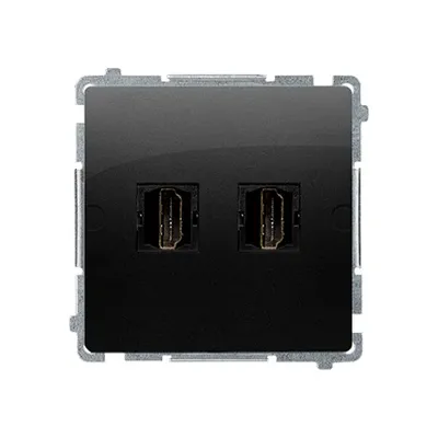 Podwójne gniazdo HDMI w kolorze czarny mat, seria Simon Basic, idealne do nowoczesnych instalacji AV.