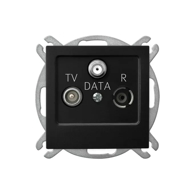 Gniazdo antenowe RTV-DATA marki Ospel w kolorze czarny matowy, z wejściami TV, DATA i R.