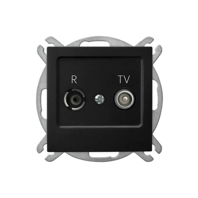 Gniazdo antenowe RTV przelotowe 14dB Czarny matowy As Ospel GPA-14GP/m/33 z wejściem R i TV.