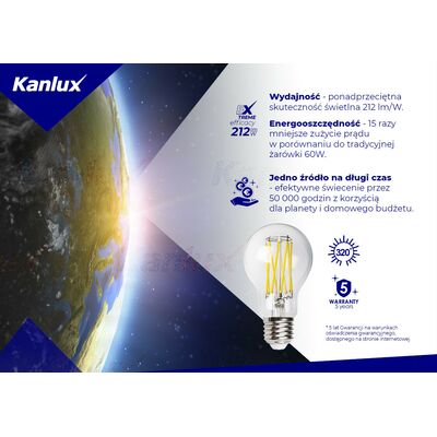 Żarówka LED XLED EX A60 3,8W-WW E27 806lm 2700K b.ciepła 230V Kanlux - 35270