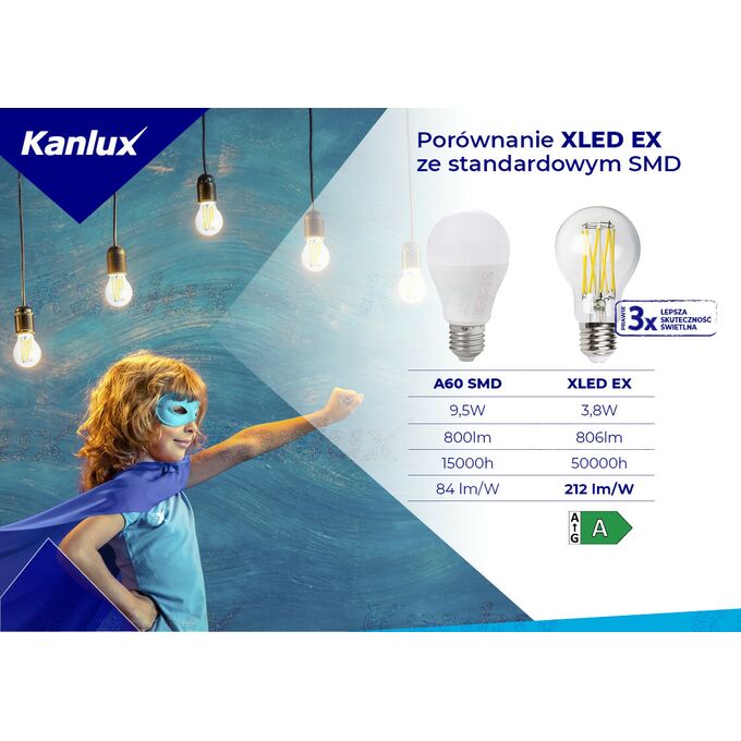 Żarówka LED XLED EX A60 3,8W-WW E27 806lm 2700K b.ciepła 230V Kanlux - 35270