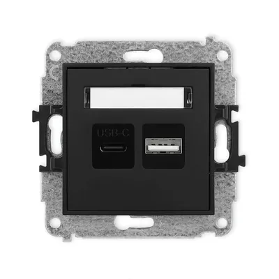 Karlik ICON czarna matowa podwójna ładowarka USB typu A+C z szybkim ładowaniem, model 12ICUSB-8.
