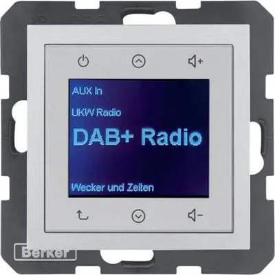 Radio Touch DAB+ Alu mat Berker B.Kwadrat/B.3/B.7 z wyświetlaczem pokazującym DAB+ Radio.