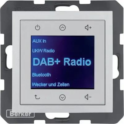 Radio Touch DAB+ z Bluetooth Alu mat Berker, panel sterowania z wyświetlaczem i funkcjami AUX, UKW, DAB+, Bluetooth, budzika.