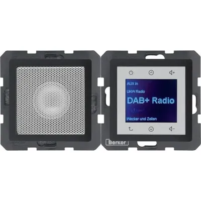 Radio Touch DAB+ z głośnikiem Berker w kolorze antracyt mat, z ekranem dotykowym i intuicyjnym interfejsem.