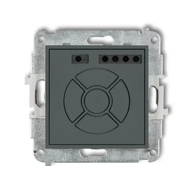Elektroniczny sterownik roletowy Karlik ICON w kolorze grafitowym matowym, model 28ISR-1, z przyciskami sterującymi.