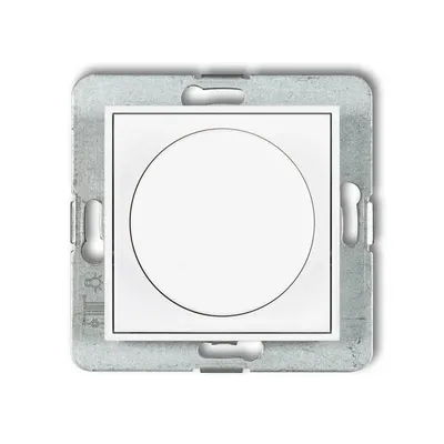 Ściemniacz przyciskowo-obrotowy Karlik ICON, biały mat, model 25IRO-1, z metalowym mechanizmem mocującym.