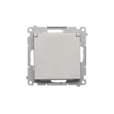 Gniazdo bryzgoszczelne IP-44 Simon 55 w kolorze aluminium mat, model TGZ1BCUZ.01/143, bez uszczelki.