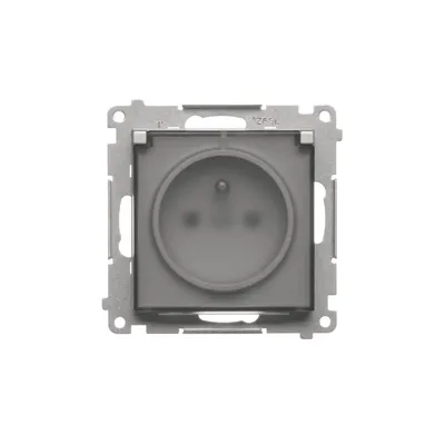 Gniazdo bryzgoszczelne IP-44 Simon 55 z transparentną klapką, aluminiowe matowe